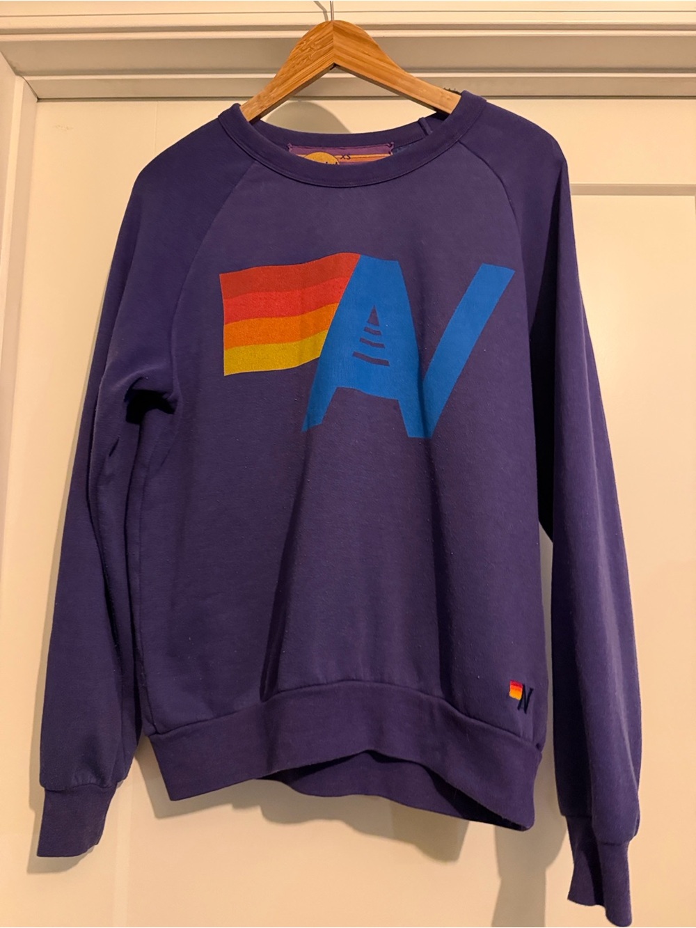 Women’s XS Aviator Nation Purple Graphic Pullover Sweatshirt - AV Logo